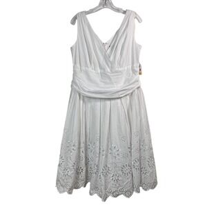 S.L. Fashions White Cotton Eyelet Party‎ Dress Sleeveless V-Neck 14W